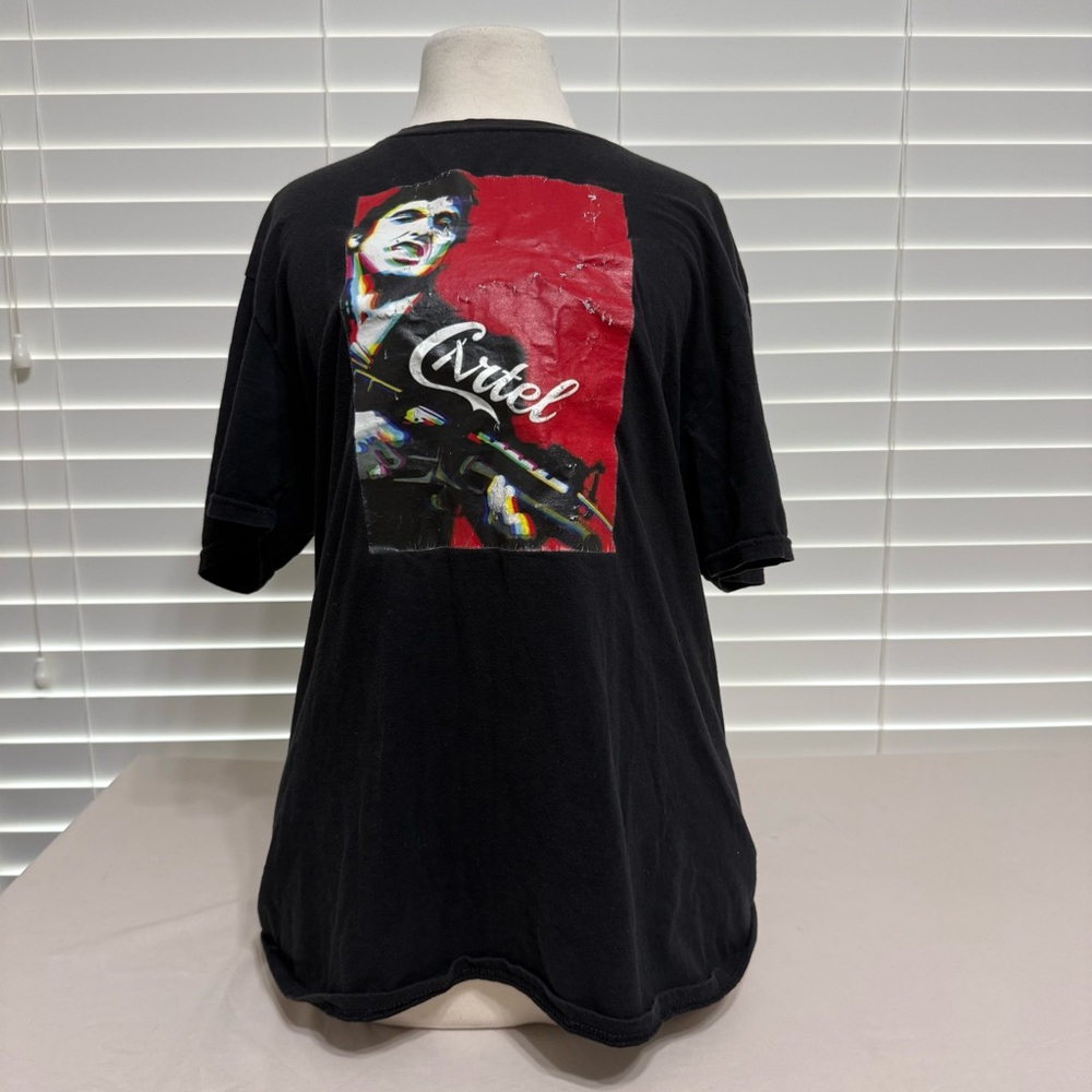 Black Graphic Tee with Red Accents